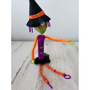 Bendable witch Halloween decor rhinestone ornament large hanging shabby chic pur